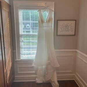 Wedding Dress with Overskirt, Removable Bow & Pearl Belt, Never Worn or altered